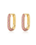 Pavé Chain Link Huggies - Pink - Gold