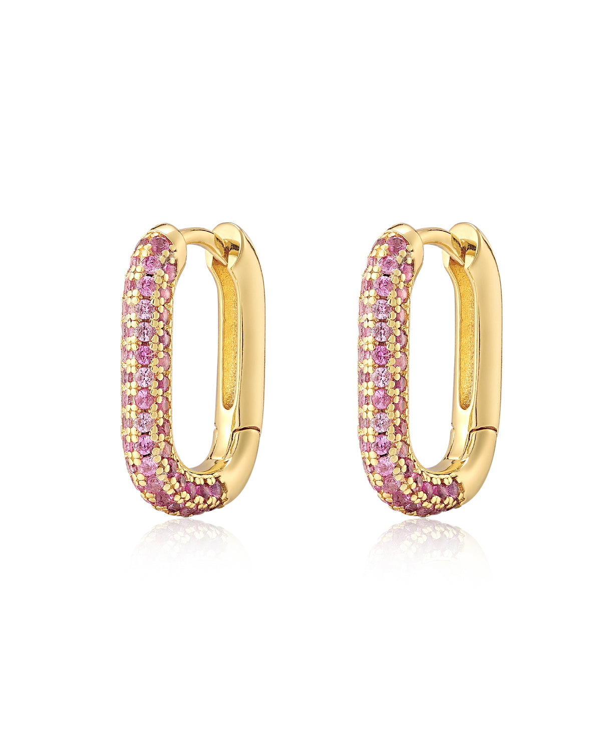 Pavé Chain Link Huggies - Pink - Gold