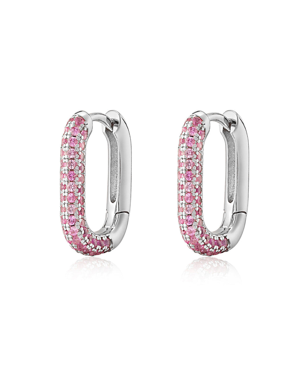 Pavé Chain Link Huggies - Pink - Silver