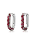 Pavé Chain Link Huggies - Ruby Red - Silver