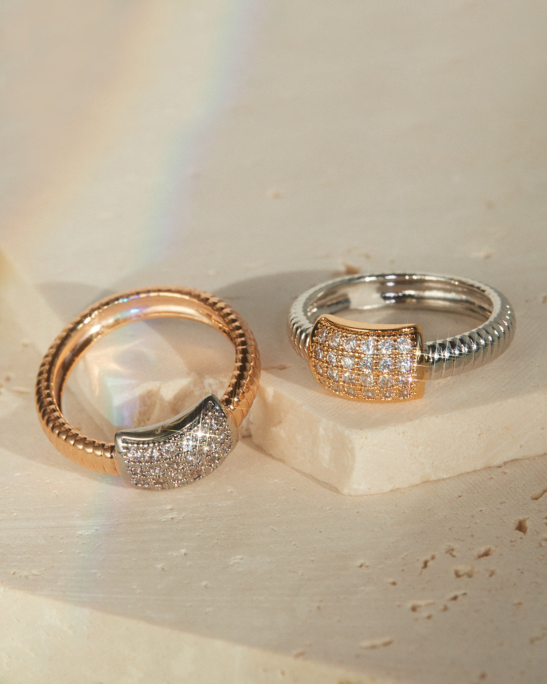 Pavé Dome Snake Chain Ring — detail view