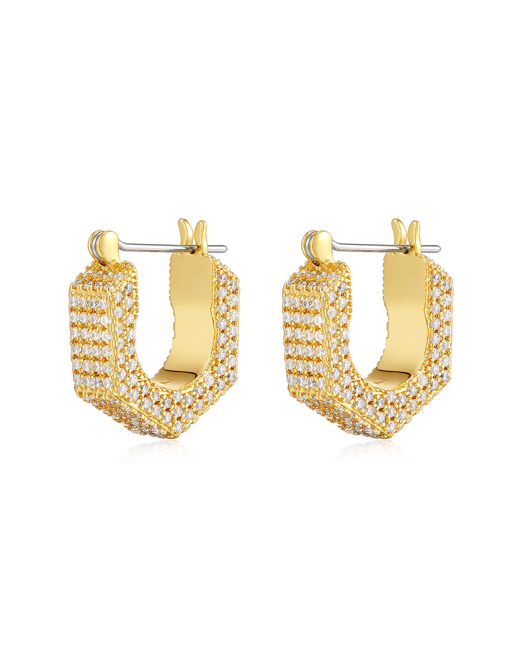 Pavé Hex Bolt Huggies - Gold - Earrings