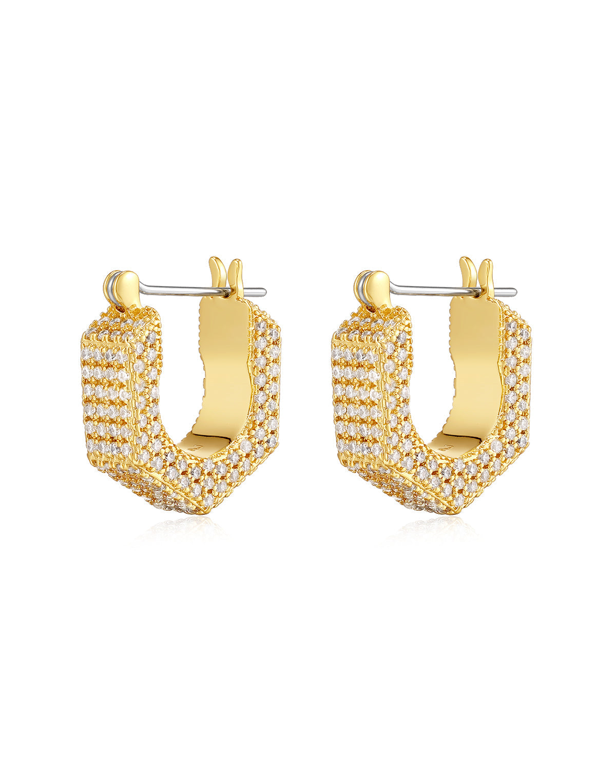 Pavé Hex Bolt Huggies - Gold - Earrings