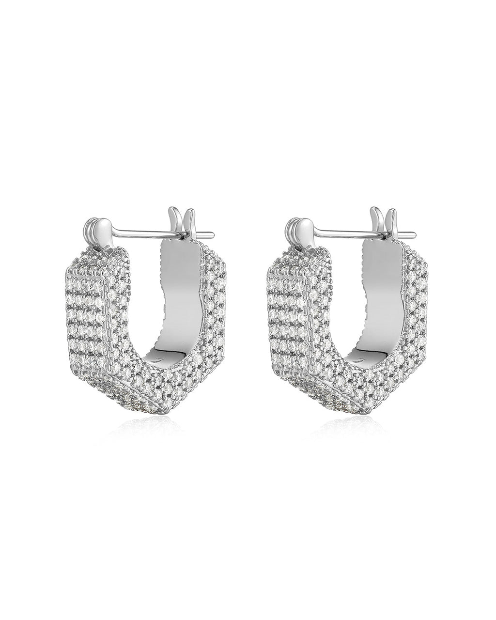 Pavé Hex Bolt Huggies - Silver - Earrings