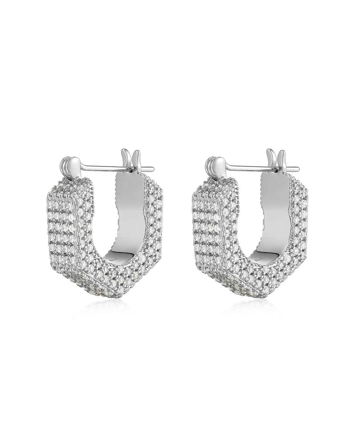 Pavé Hex Bolt Huggies - Silver - Earrings