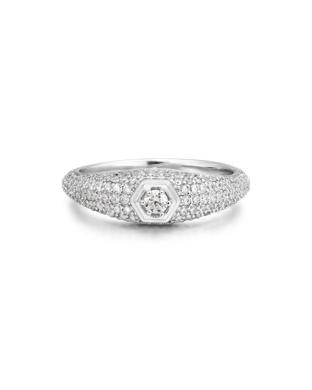Pavé Hex Signet Ring - Silver