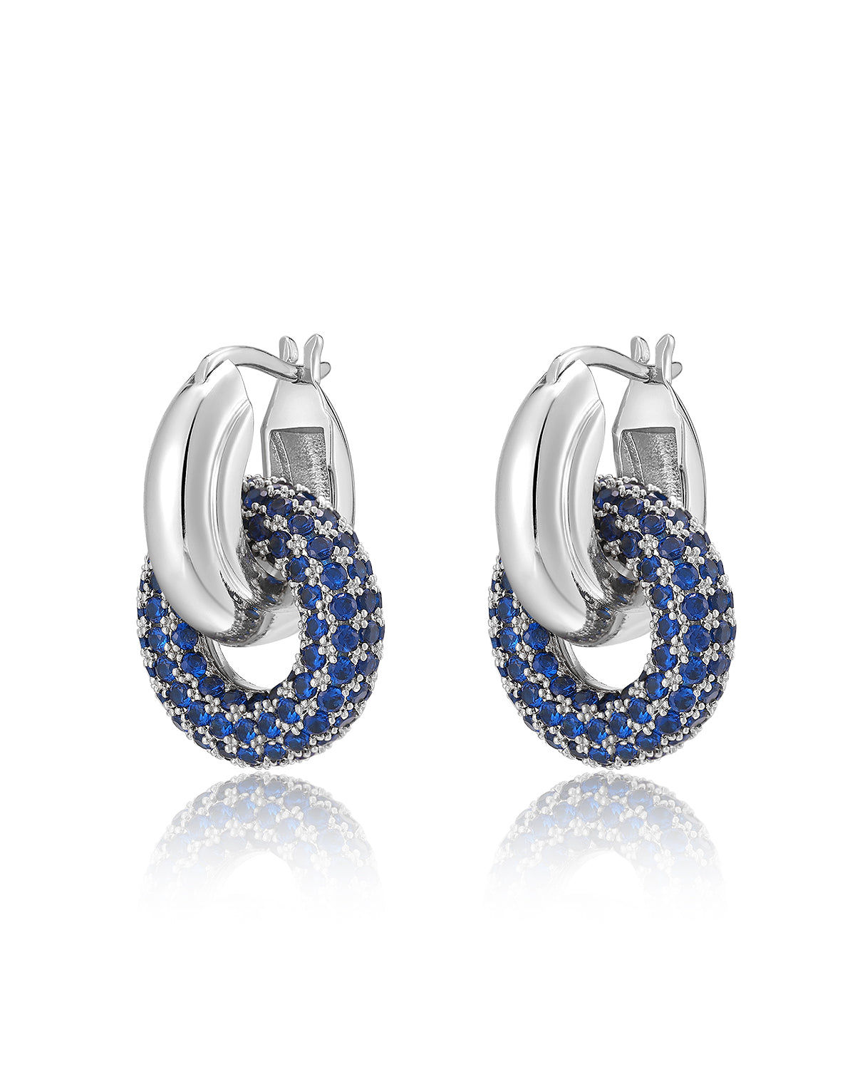 Pavé Interlock Hoops - Blue Sapphire - Silver