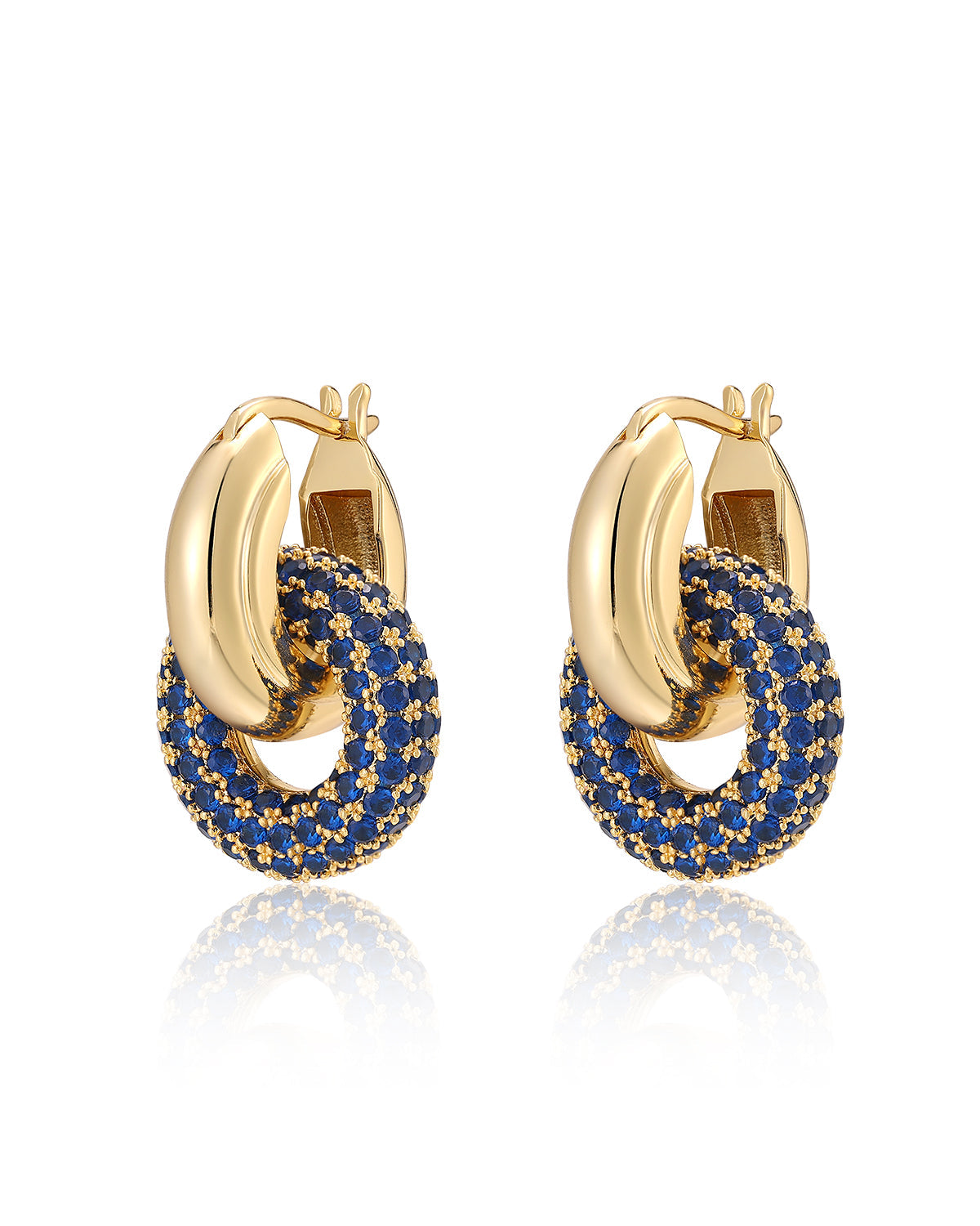 Pavé Interlock Hoops - Blue Sapphire - Gold