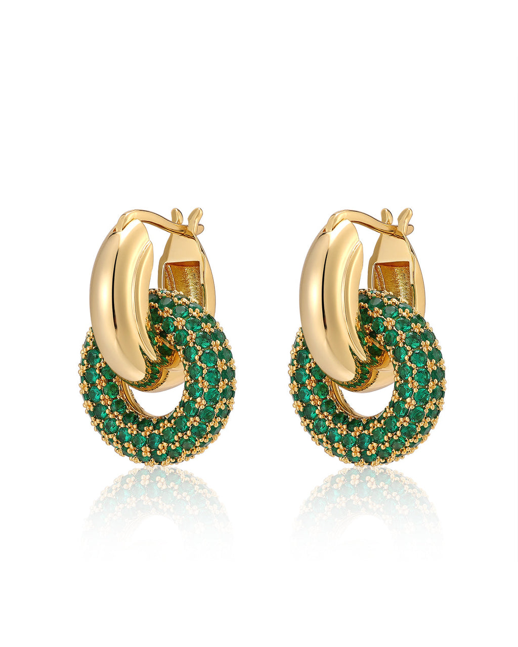 Pavé Interlock Hoops - Emerald Green - Gold