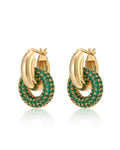 Pavé Interlock Hoops - Emerald Green - Gold