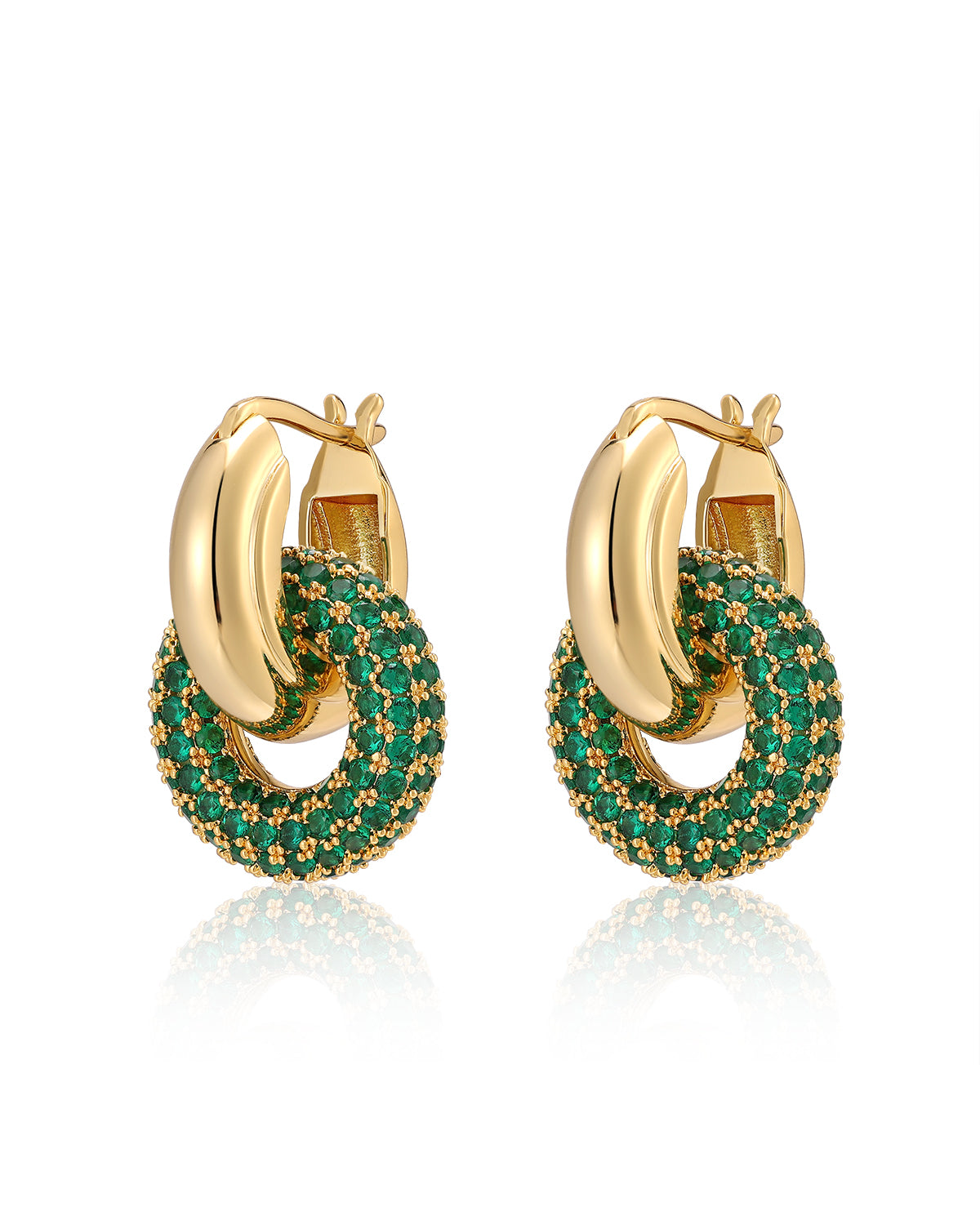 Pavé Interlock Hoops - Emerald Green - Gold