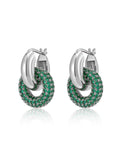 Pavé Interlock Hoops - Emerald Green - Silver
