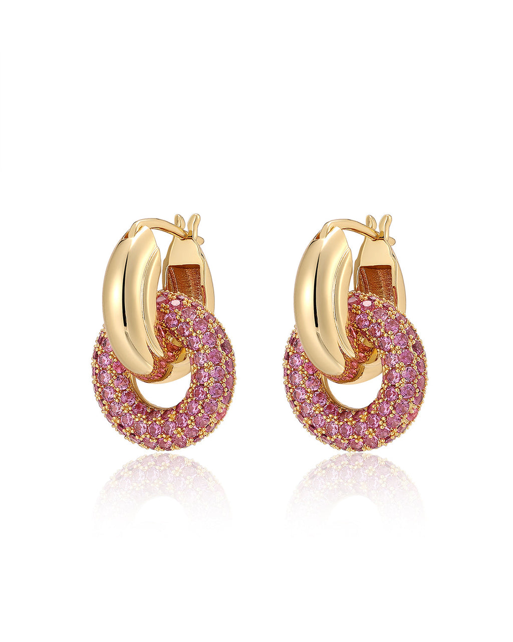 Pavé Interlock Hoops - Pink - Gold