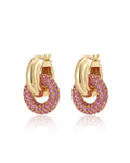 Pavé Interlock Hoops - Pink - Gold
