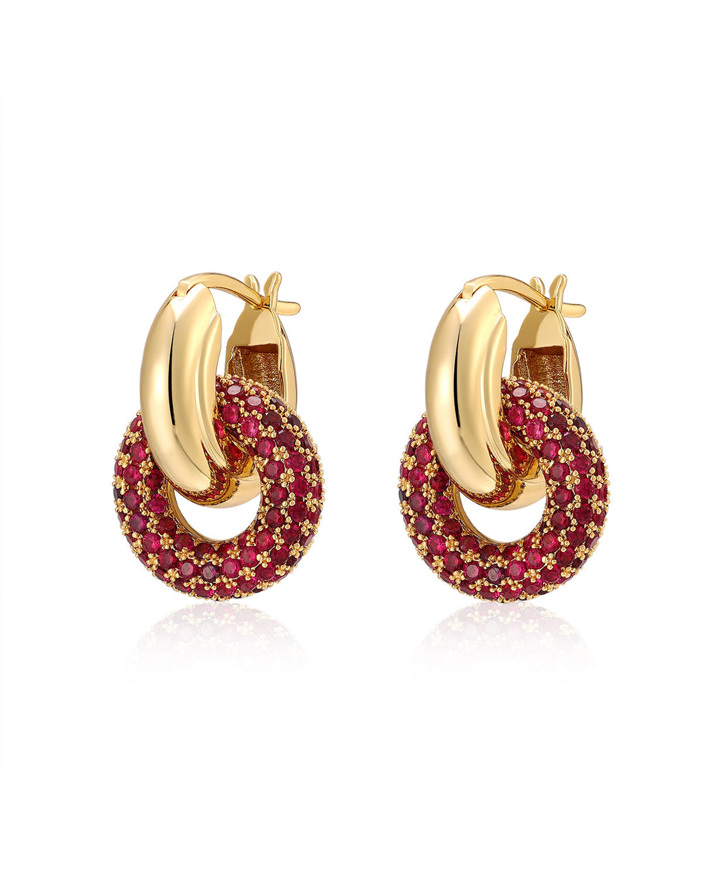 Pavé Interlock Hoops - Ruby Red - Gold