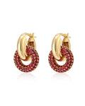 Pavé Interlock Hoops - Ruby Red - Gold