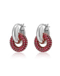 Pavé Interlock Hoops - Ruby Red - Silver