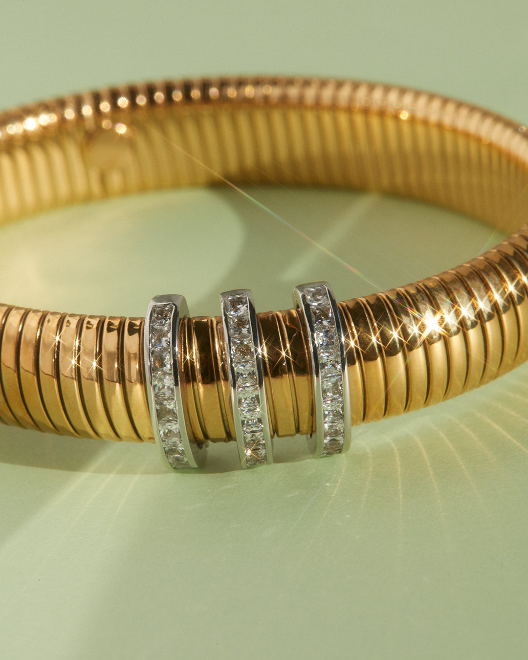 Pavé Trio Snake Chain Bracelet — another angle