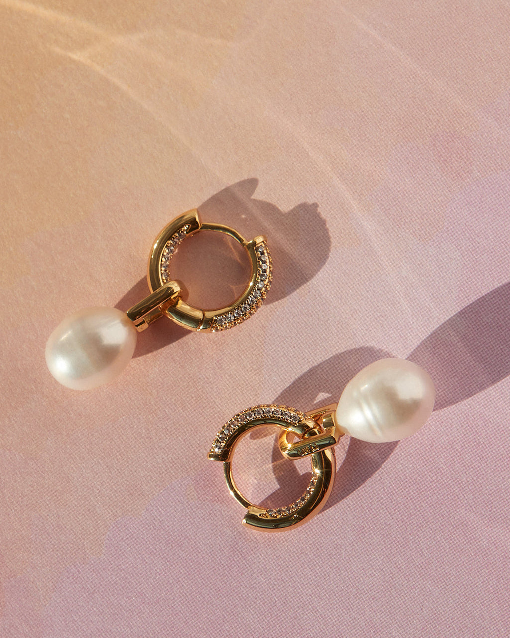 Pavé Pearl Amalfi Huggies in Gold - Earrings — detail view