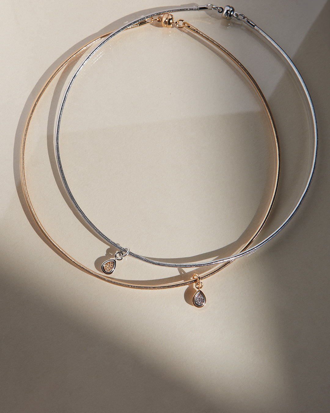 Pear Charm Snake Chain Necklace — detail view