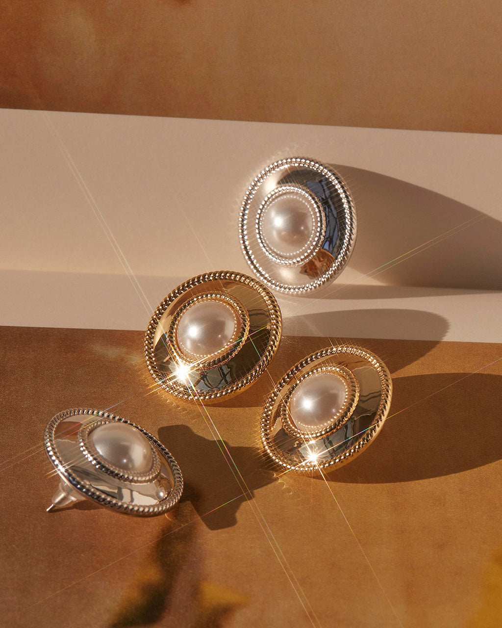 Pearl Statement Studs in Gold - Earrings — detail view