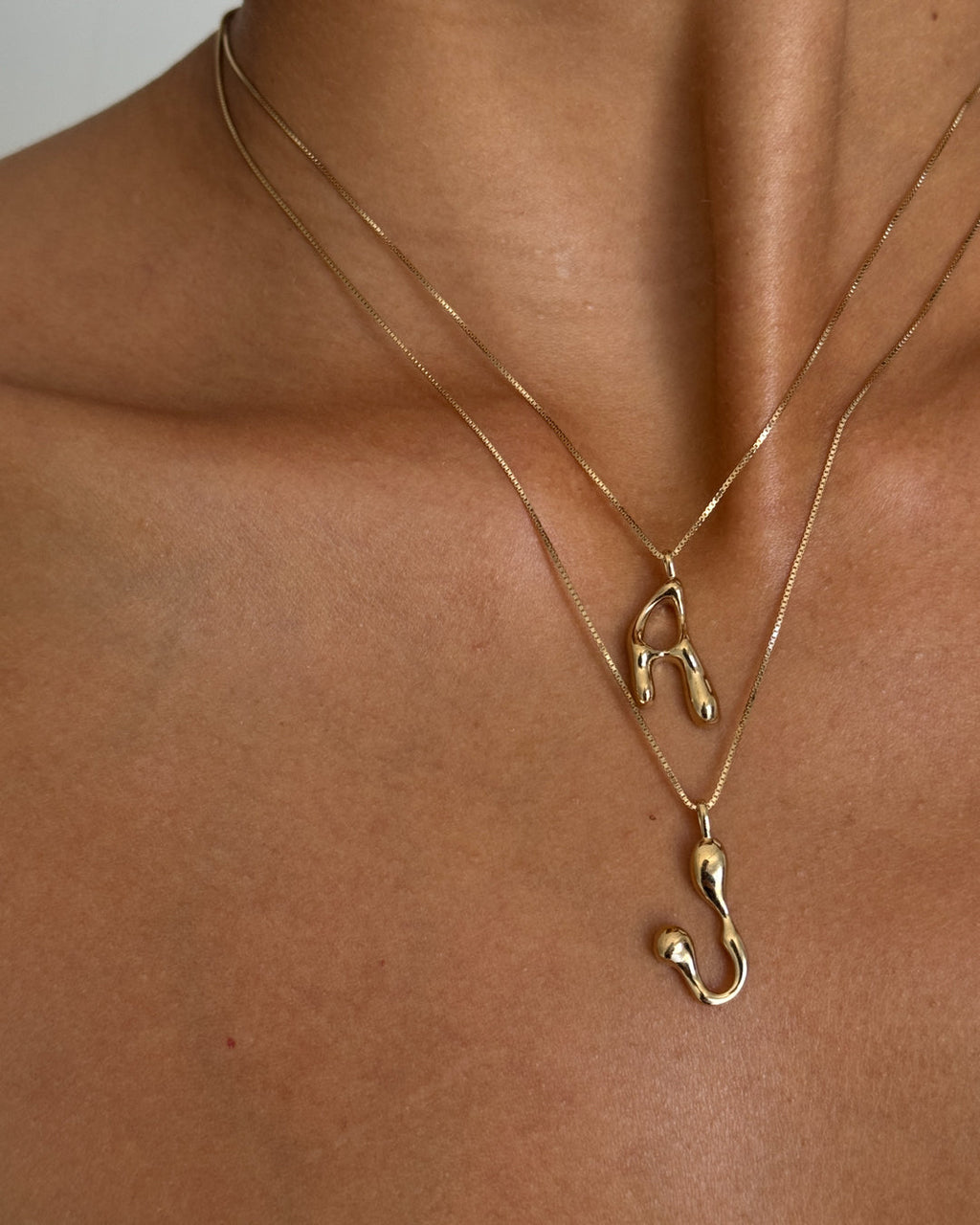 Goopy Letter Initial Charm Necklace — another angle