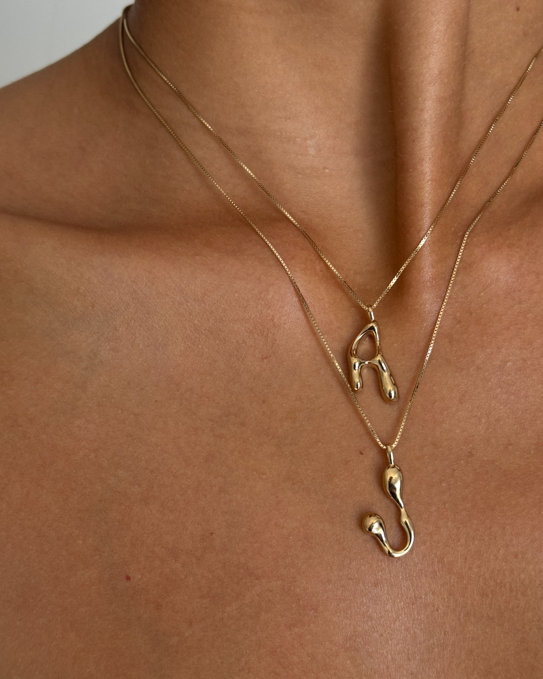 Goopy Letter Initial Charm Necklace — another angle