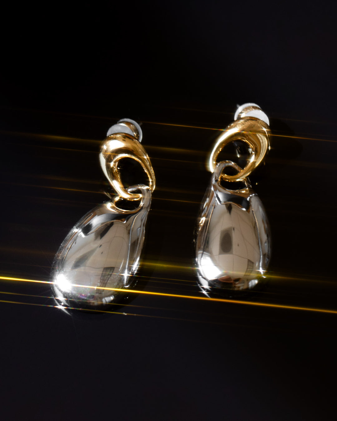 Two Tone Chain Link Drop Earrings — alternate view