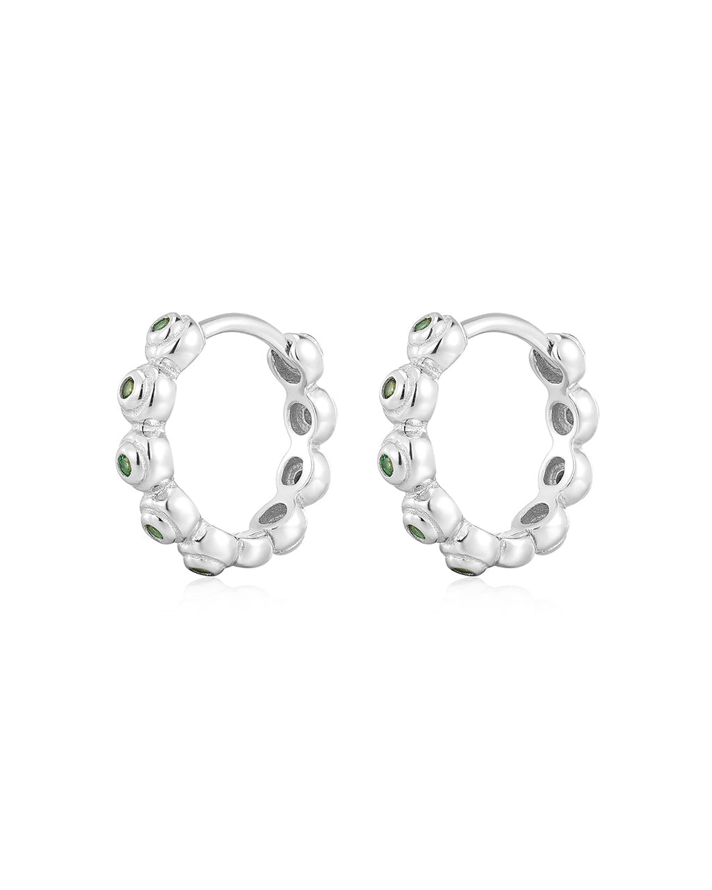 Puffy Bezel Huggies in Silver - Earrings — alternate view