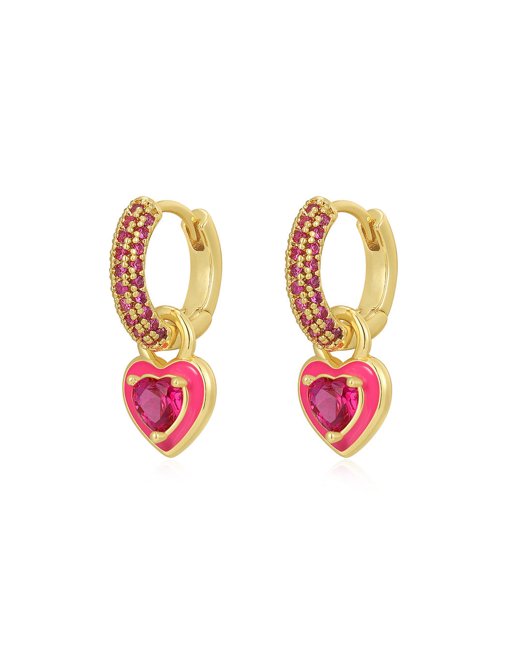 Puffy Heart Huggies- Hot Pink - Gold - Earrings