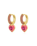 Puffy Heart Huggies- Hot Pink - Gold - Earrings