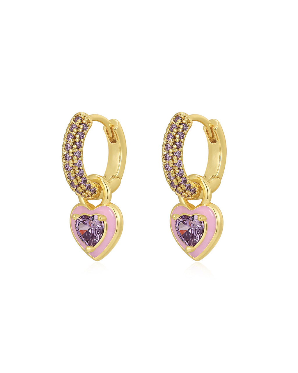 Puffy Heart Huggies - Pink - Gold - Earrings