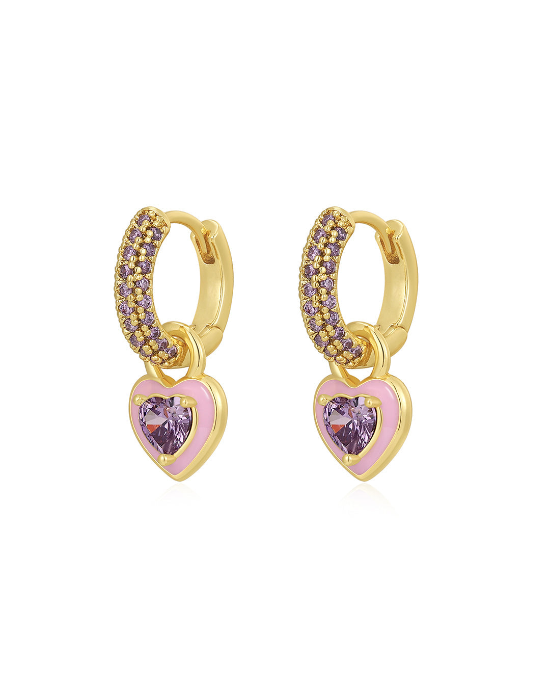 Puffy Heart Huggies - Pink - Gold - Earrings