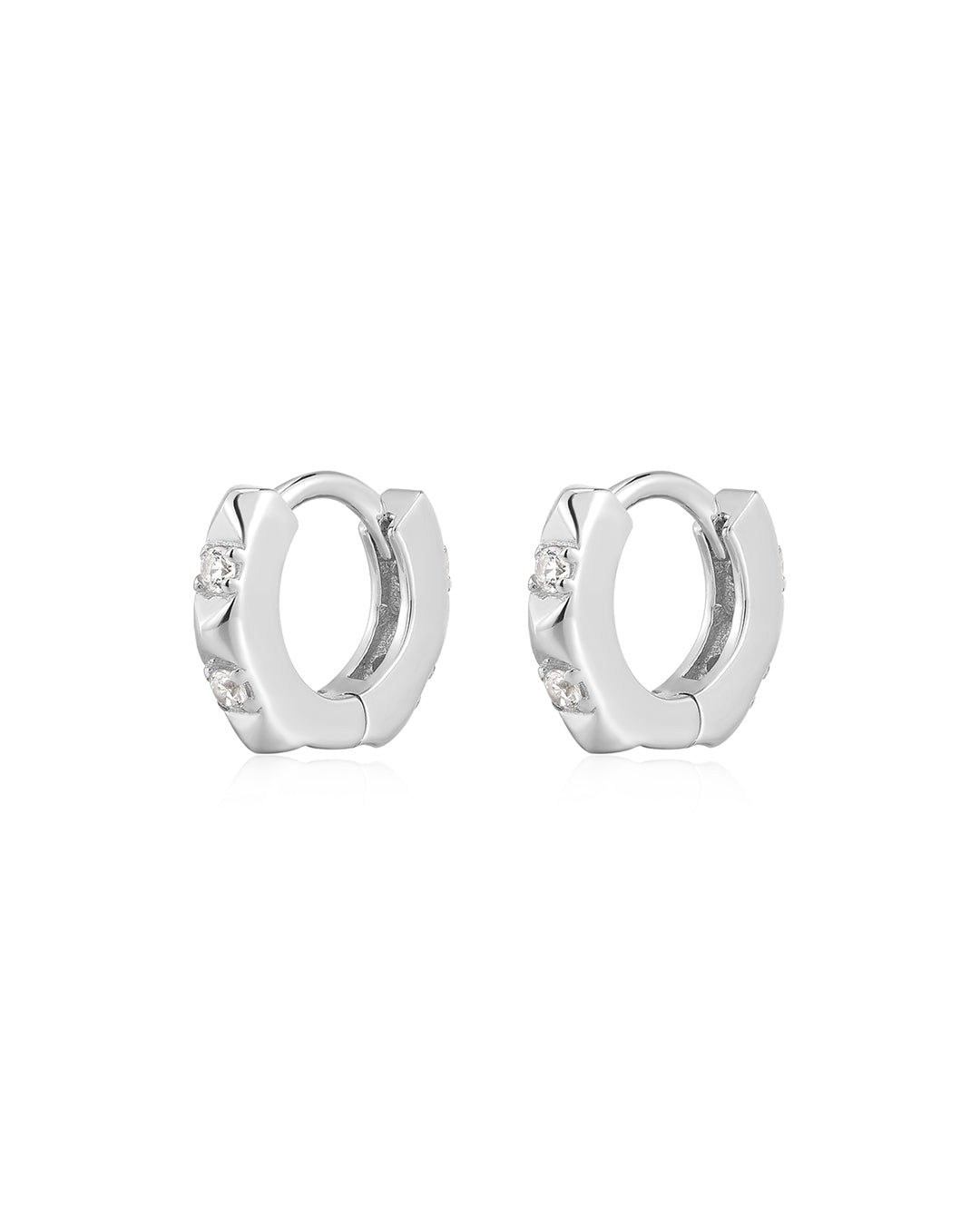 Punk Stud Pavé Huggies in Silver - Earrings — alternate view