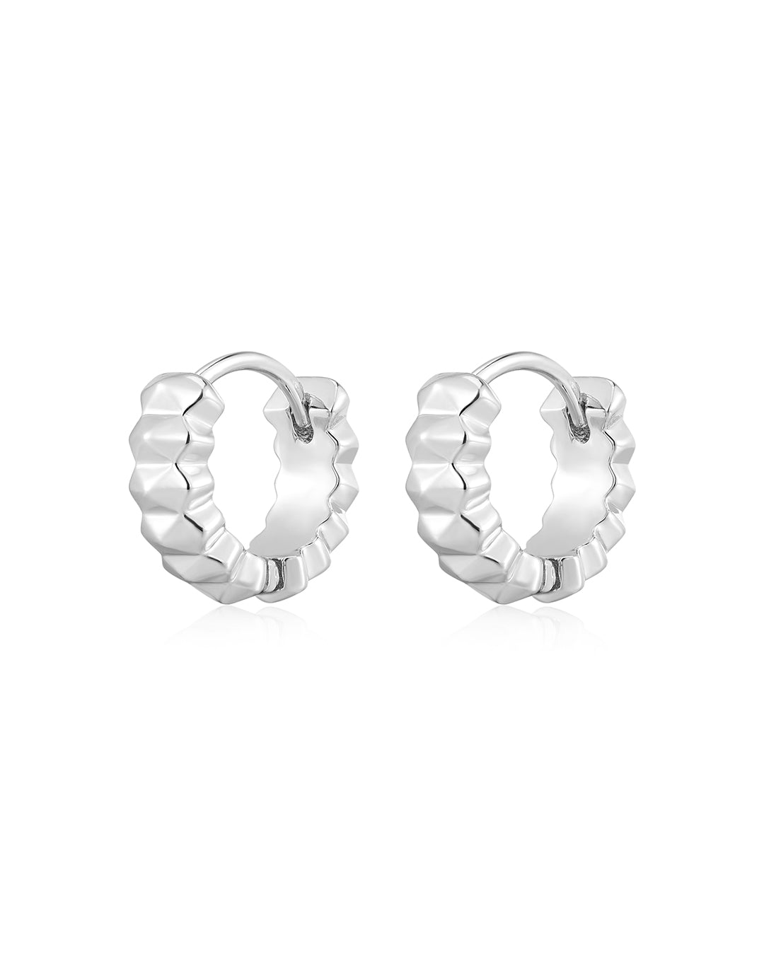 Pyramid Spike Geo Huggies in Silver - Earrings — alternate view