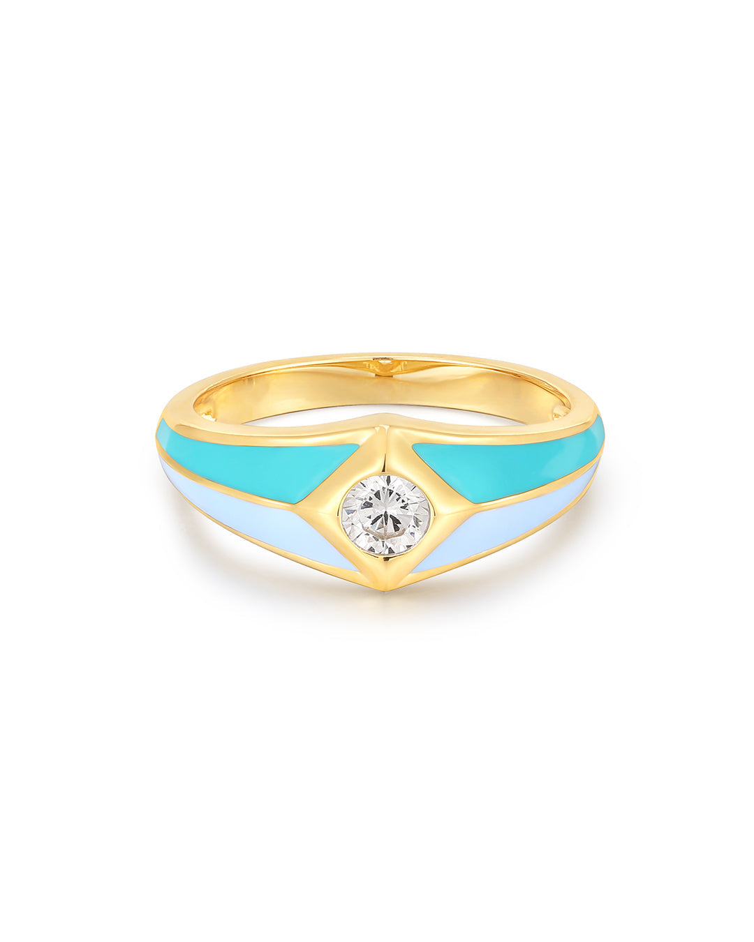 Pyramid Stud Signet Ring - Blue - Gold