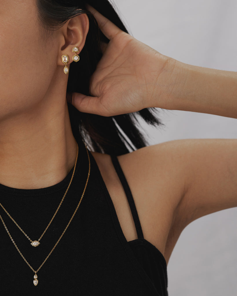 Stellar Bezel Studs Set - Gold - Earrings — detail view