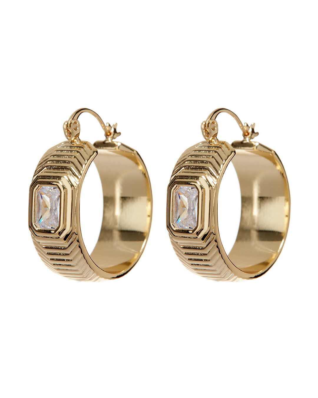 Ridged Pyramid Hoops - Gold
