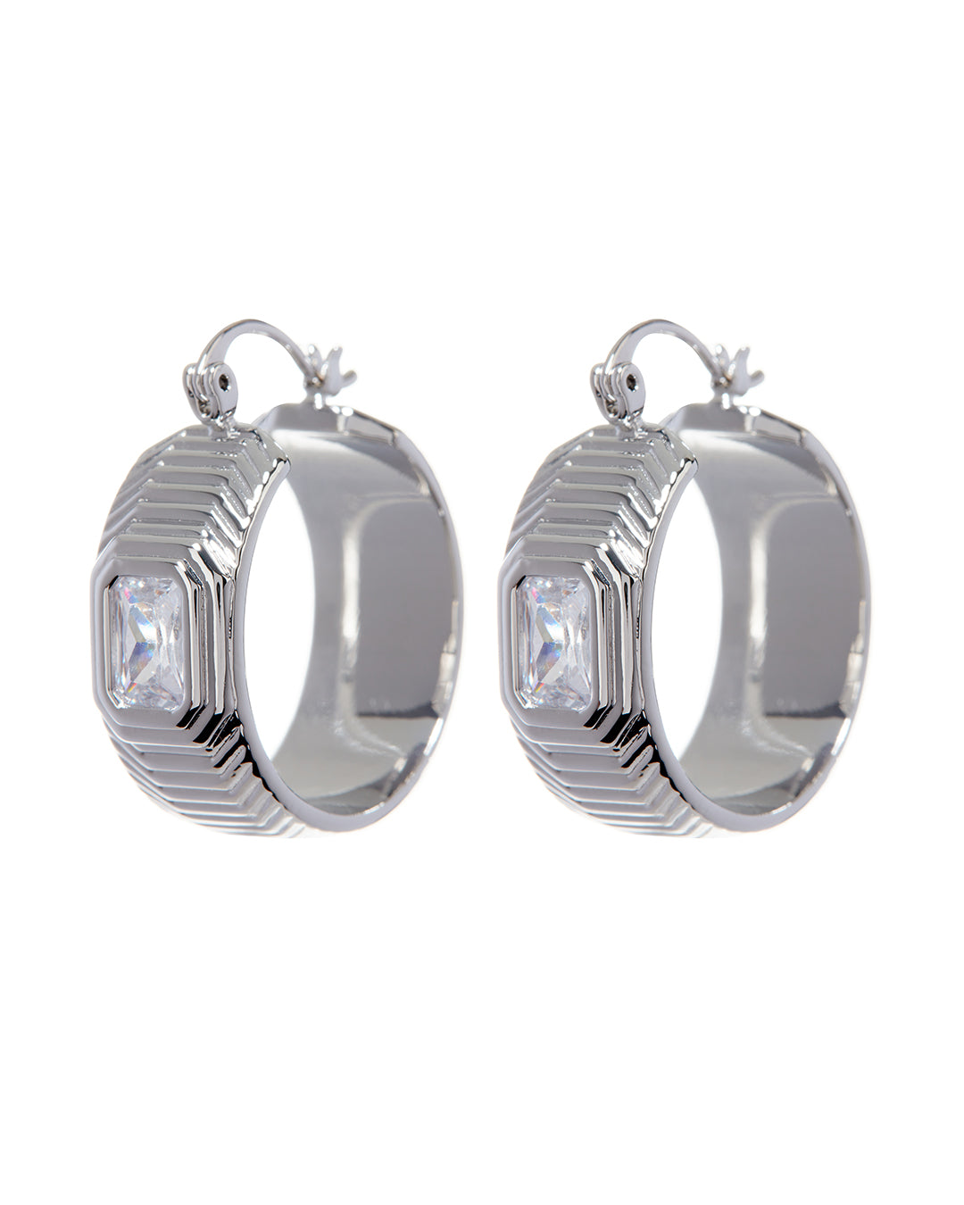 Ridged Pyramid Hoops - Silver