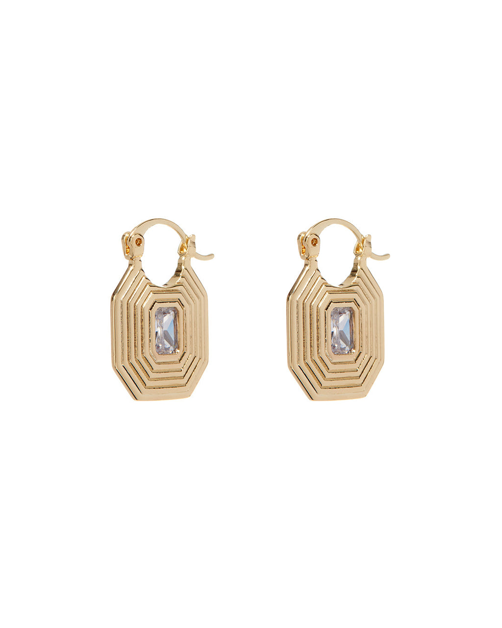 Ridged Pyramid Pendant Earrings - Gold