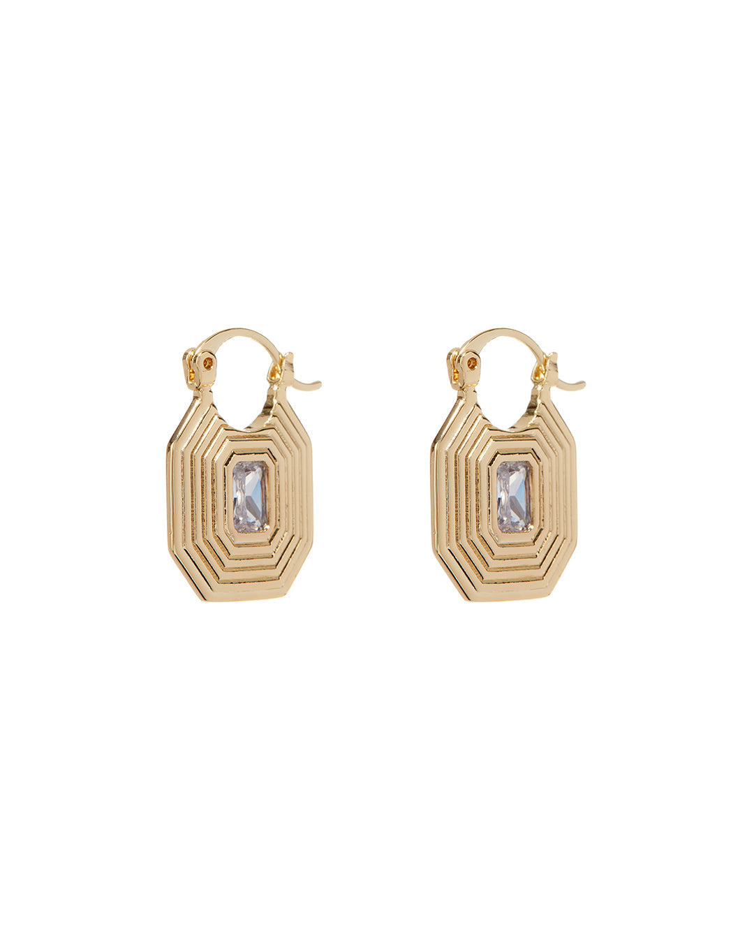 Ridged Pyramid Pendant Earrings - Gold