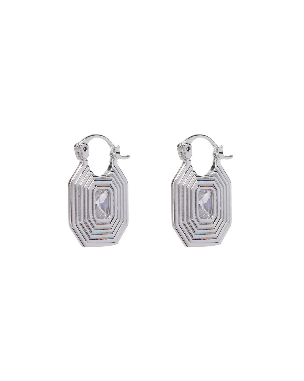 Ridged Pyramid Pendant Earrings - Silver