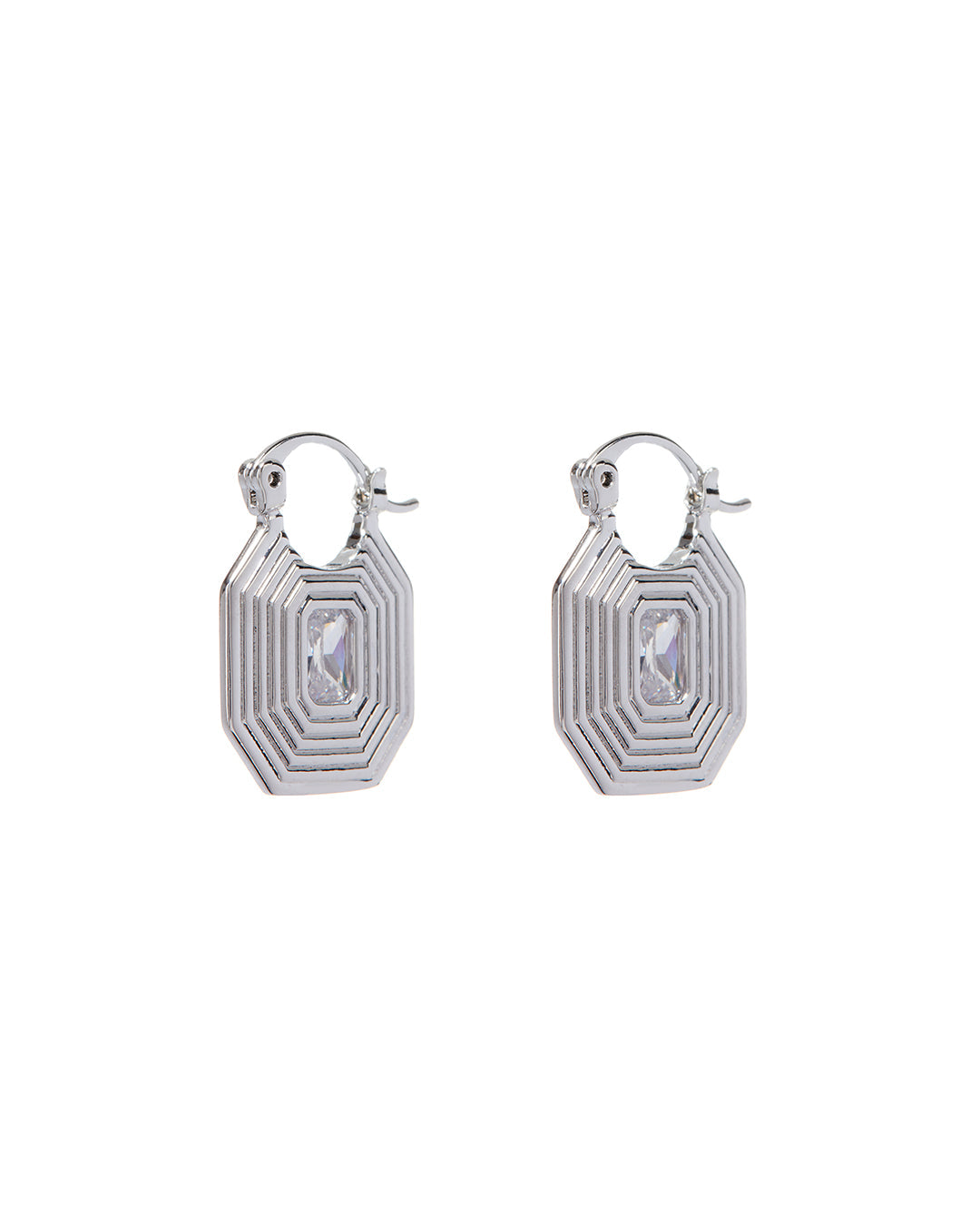 Ridged Pyramid Pendant Earrings - Silver