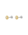 Round Step Cut Studs in Gold - Earrings
