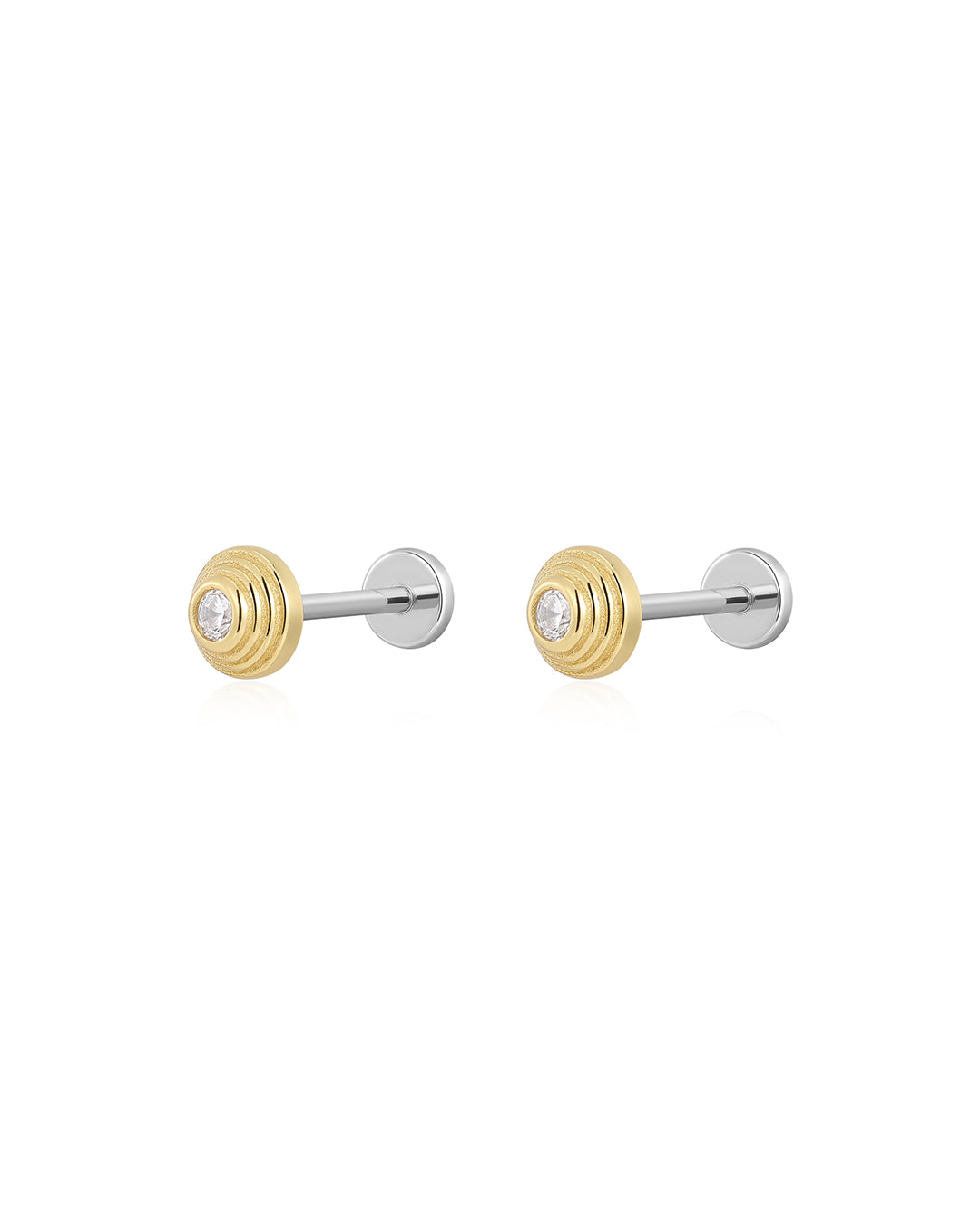 Round Step Cut Studs in Gold - Earrings