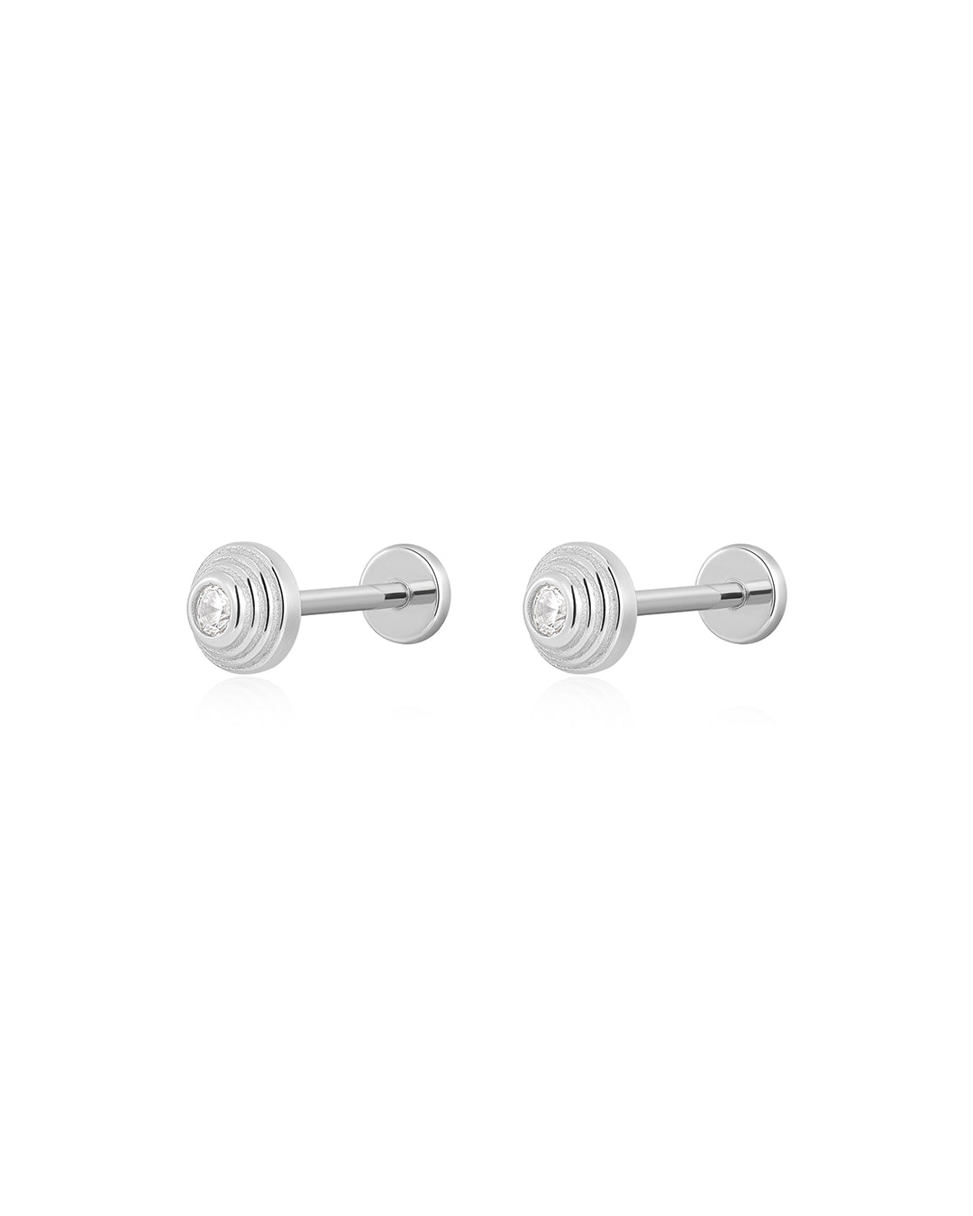 Round Step Cut Studs in Silver - Earrings — alternate view