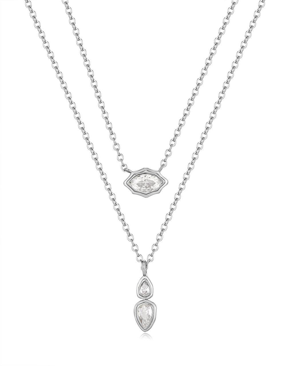 Stellar Bezel Charm Necklace Set - Silver