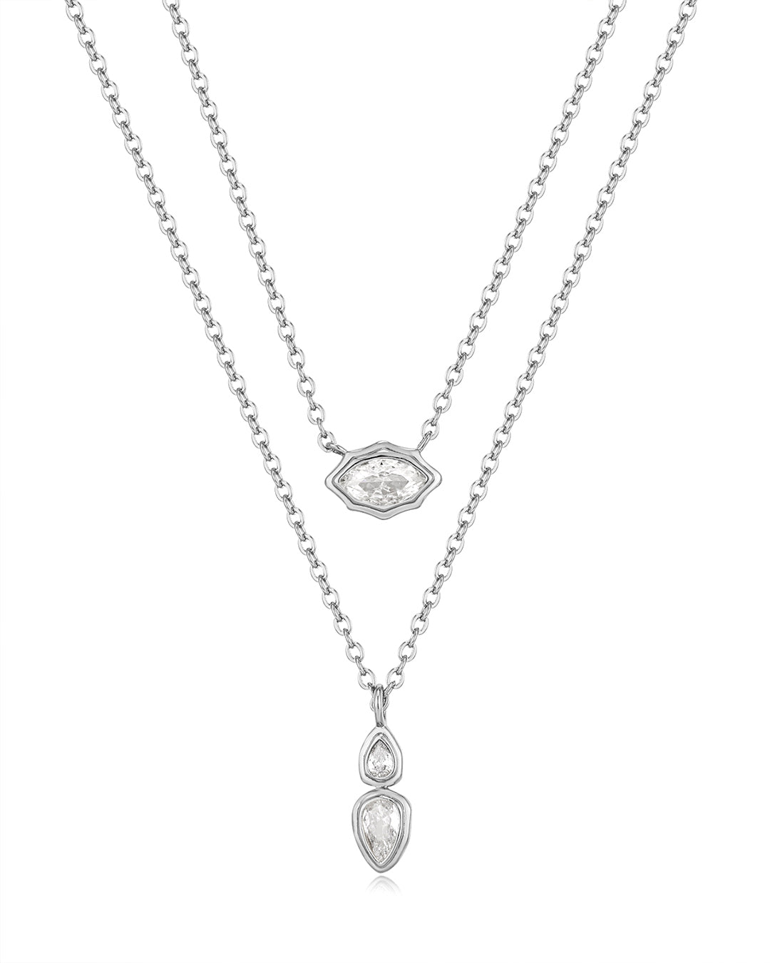 Stellar Bezel Charm Necklace Set - Silver