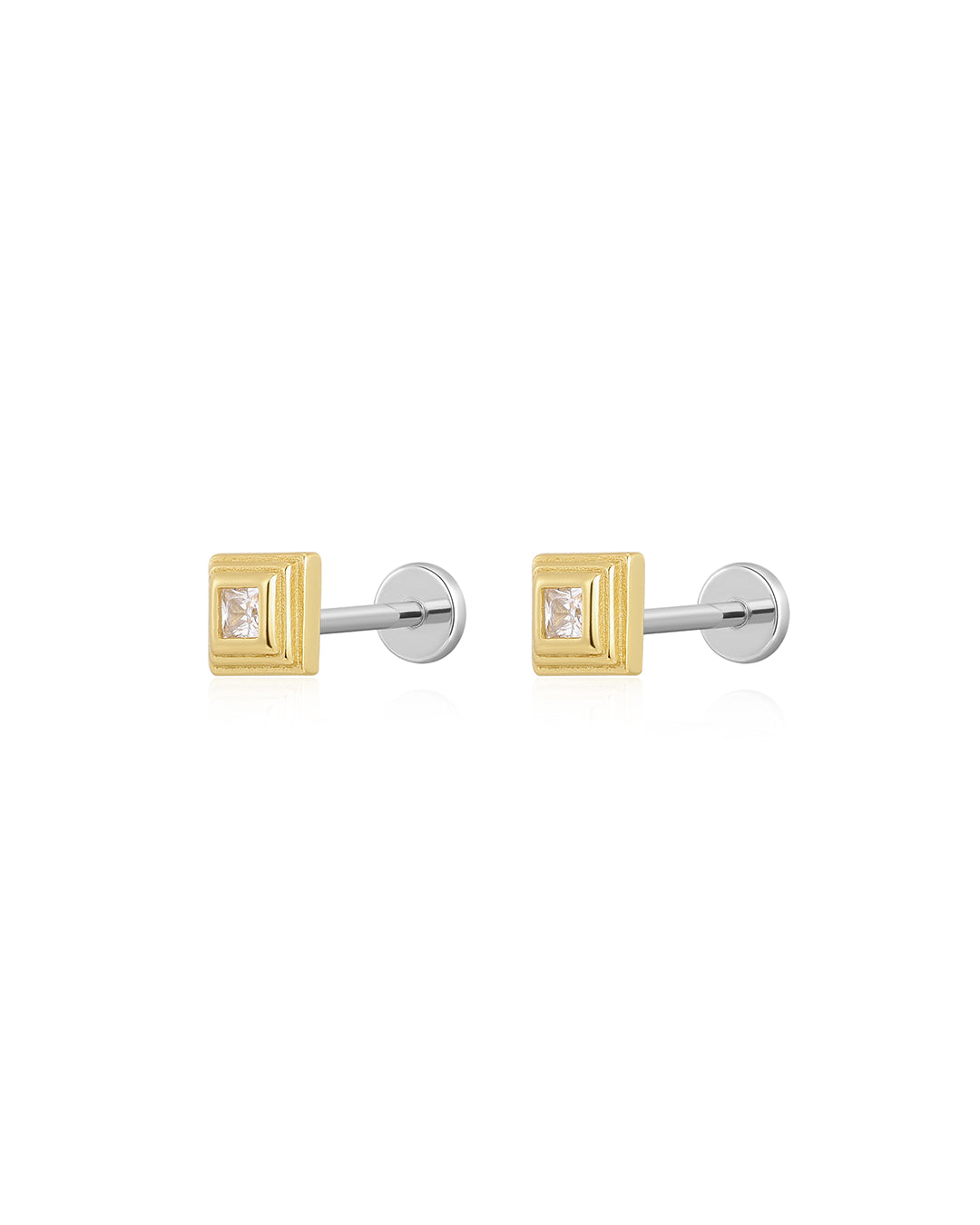 Pavé Step Cut Pyramid Studs in Gold - Earrings