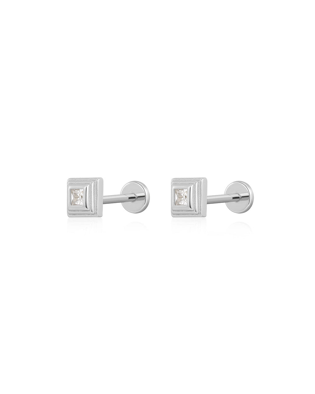 Pavé Step Cut Pyramid Studs in Silver - Earrings — alternate view